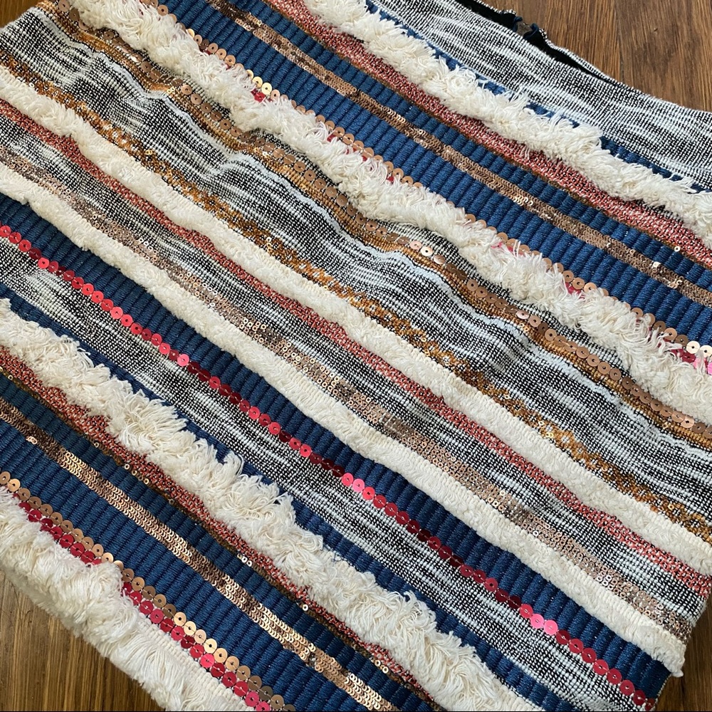 Anthropologie Moulinette Soeurs Erine Beaded Fringe Sequin Stripe A-Line Skirt - Picture 3 of 8